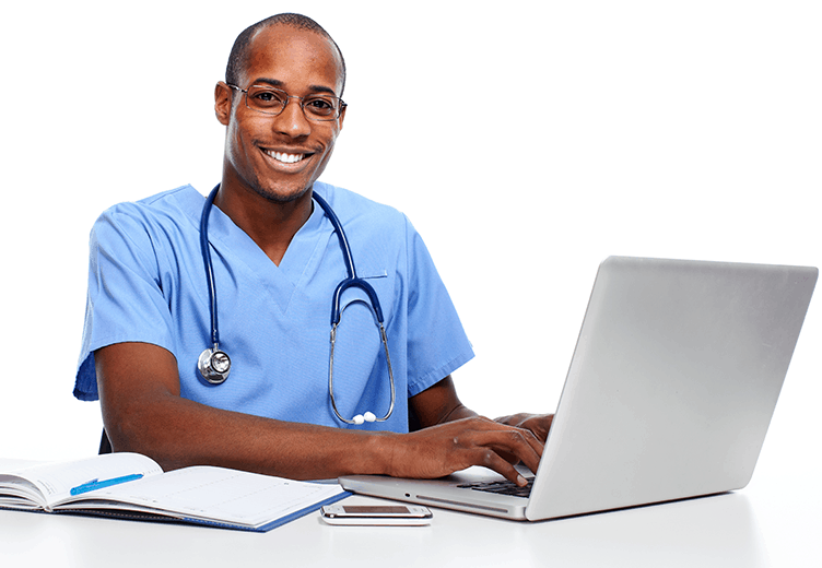 Healthcare Worker on a Laptop